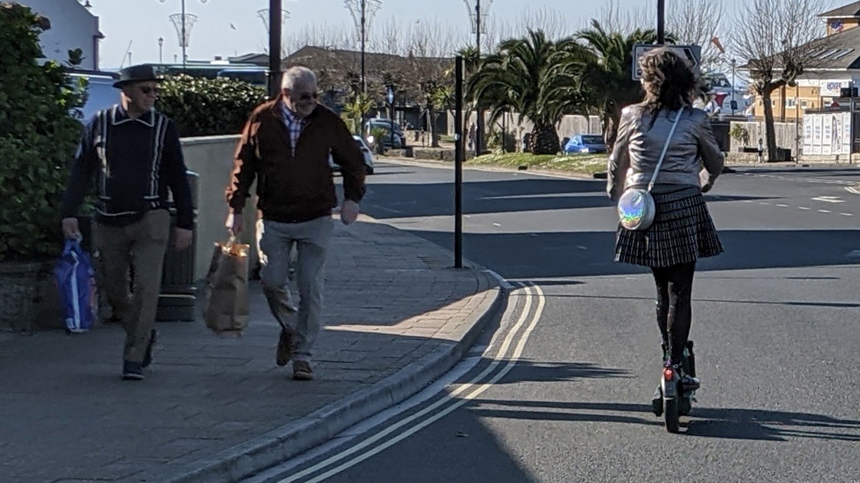 The author on an electric scooter