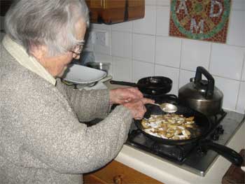 Mary cooking mushrooms